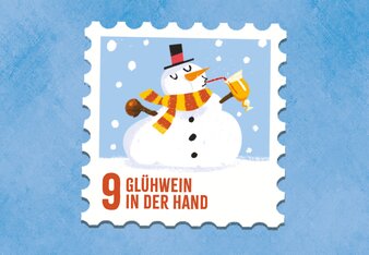 SONNENTOR Gewürzadventkalender - Türchen 9: Eine Illustration von einem Schneemann der einen Glühwein in der Hand hält! | © SONNENTOR