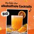 Illustration eines Glases Orange Bitter Sirup von SONNENTOR mit dem Text: "Perfekt für alkoholfreie Cocktails".